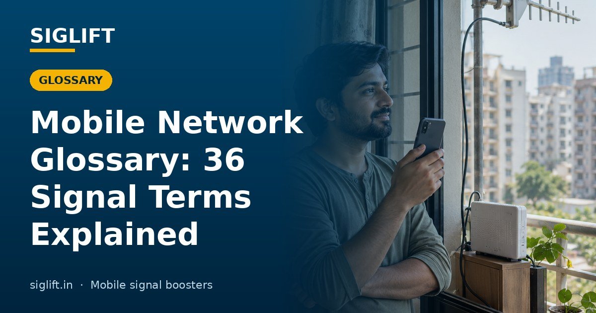 SIGLIFT banner: mobile network glossary, 36 signal terms explained simply